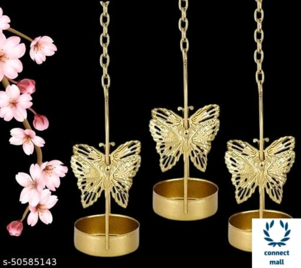 Beautiful Golden Metal Butterfly Hanging Candle Holder -Set of 3 - Metal, Multipack of 3